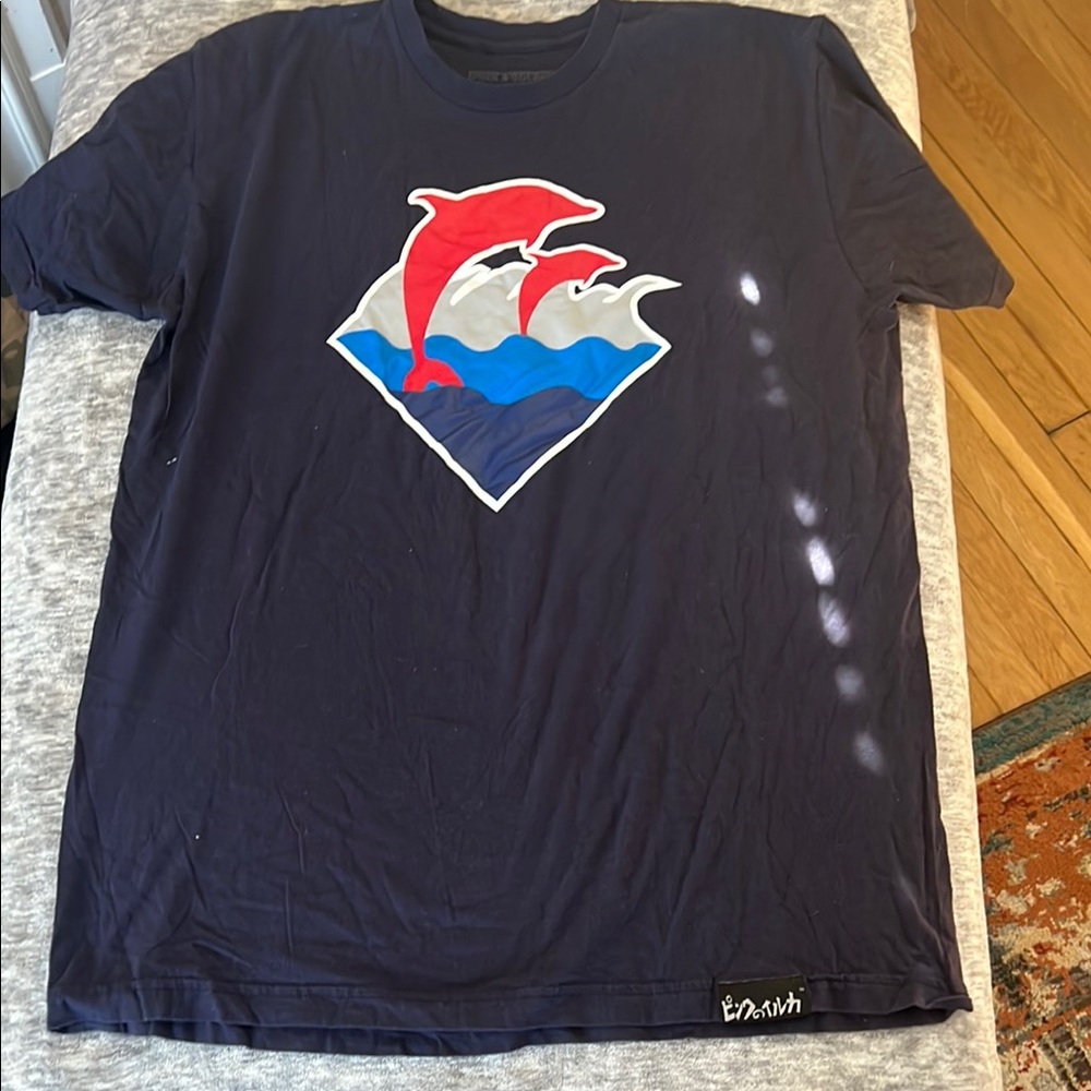 Pink Dolphin Blue and Red Short Sleeve Tee with Dynamic Logo